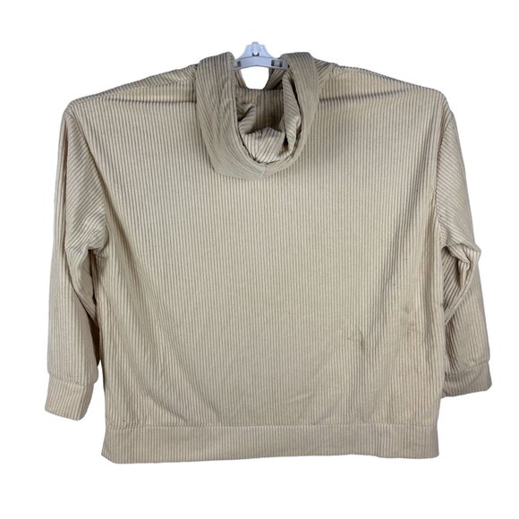 Beige Ribbed Hoodie Sweatshirt 2XL 100% Polyester Pullover With Kangaroo Pocket - Picture 2 of 4